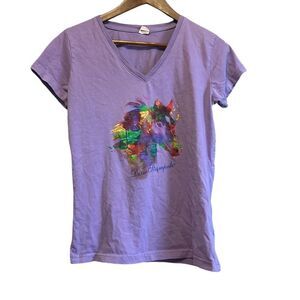 Dixie Stampede T-Shirt Lavender Purple Horse Graphic V-Neck‎ Ladies XL